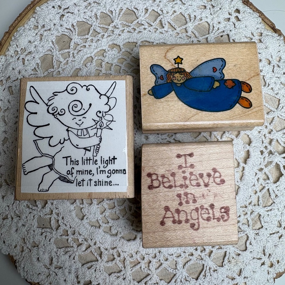Vintage Angel Stamp Lot Wood Mounted Rubber Stamps